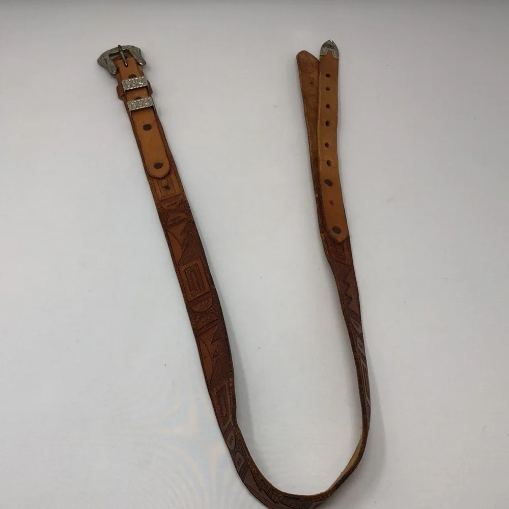 Handcrafted Belt Western Rodeo Tooled Brown Leather